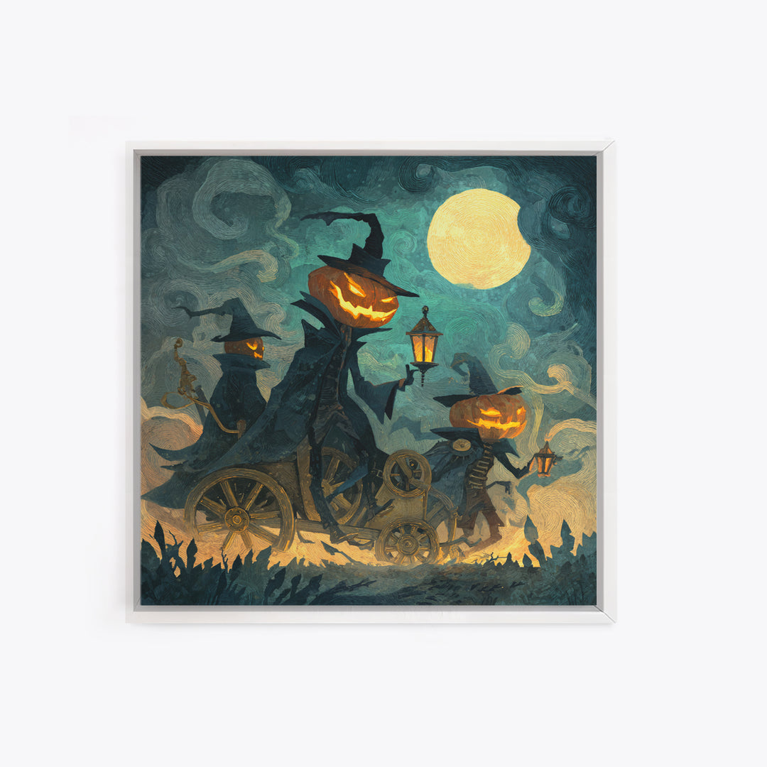 The Clockwork Jack-O-Lantern - Procession Scene, Spooky Wall Decor, Square Wall Art, Framed Canvas Print, Halloween Home Decor