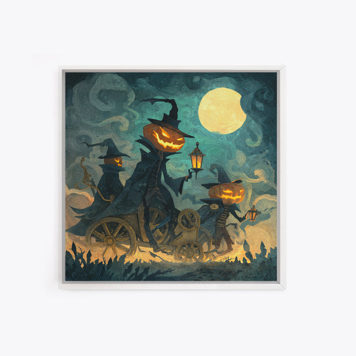 The Clockwork Jack-O-Lantern - Procession Scene, Spooky Wall Decor, Square Wall Art, Framed Canvas Print, Halloween Home Decor