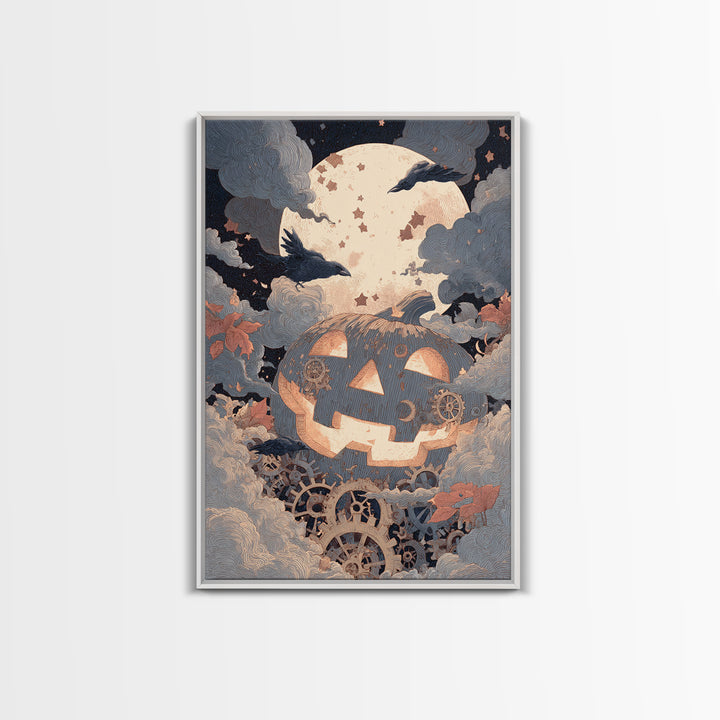 The Clockwork Jack-O-Lantern - Surreal Celestial Vision, Dark Fantasy Wall Art, Vertical Wall Art, Canvas Print, Halloween Home Decor