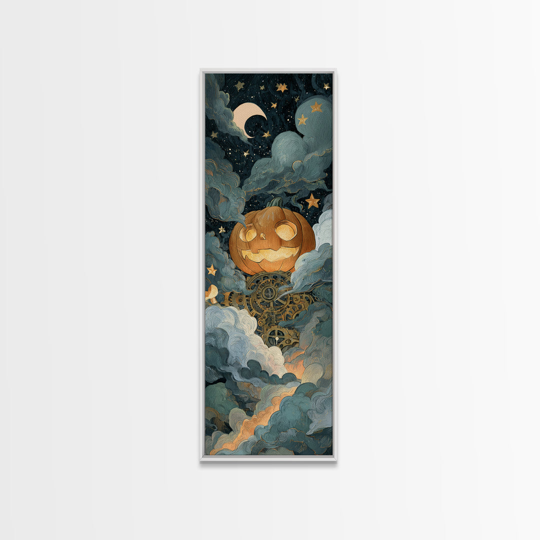 The Clockwork Jack-O-Lantern - Surreal Celestial Vision, Gothic Home Decor, Tall Narrow Wall Art, Canvas Print, Halloween Home Decor