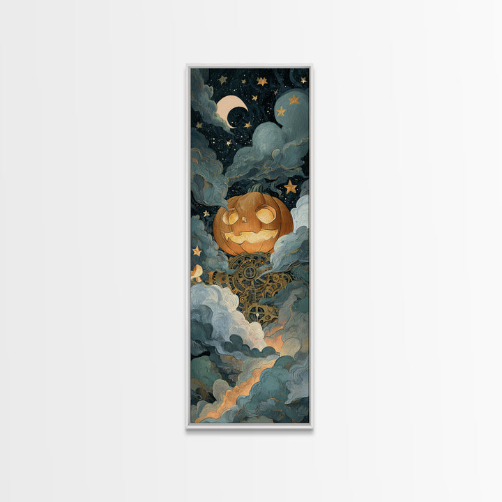 The Clockwork Jack-O-Lantern - Surreal Celestial Vision, Gothic Home Decor, Tall Narrow Wall Art, Canvas Print, Halloween Home Decor