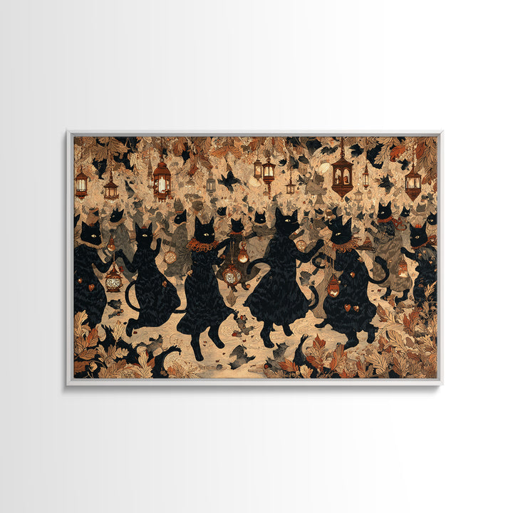 The Moonlit Cat Masquerade - Procession Scene, Dark Fantasy Wall Art, Landscape Wall Art, Canvas Print, Halloween Home Decor