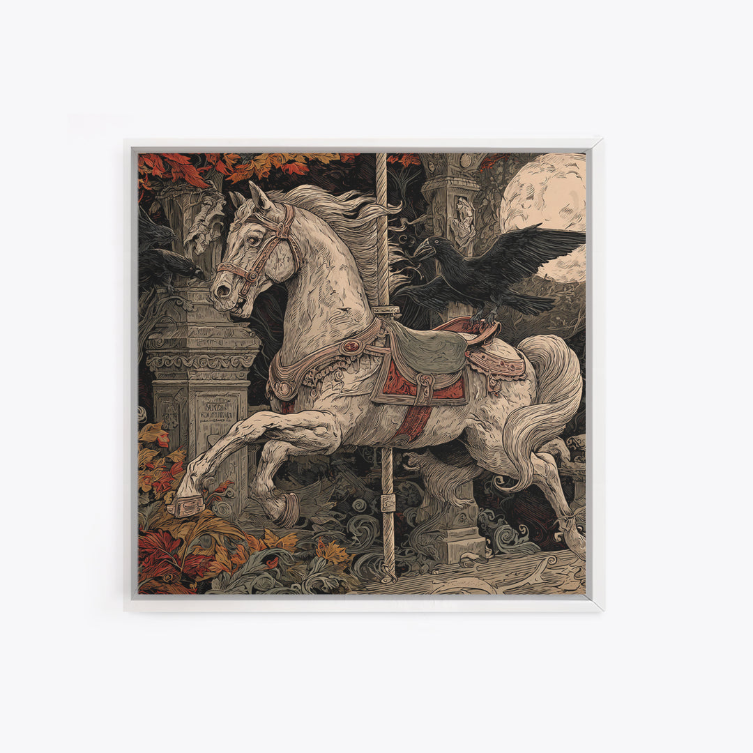 The Graveyard Carousel - Icon Portrait, Halloween Wall Art, Square Wall Art, Framed Canvas Print, Halloween Home Decor, Gothic Wall Art