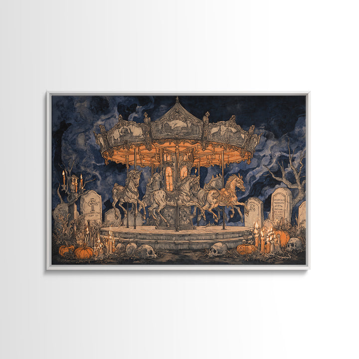The Graveyard Carousel - Occult Still Life, Macabre Halloween Art, Landscape Wall Art, Framed Canvas Print, Halloween Home Decor