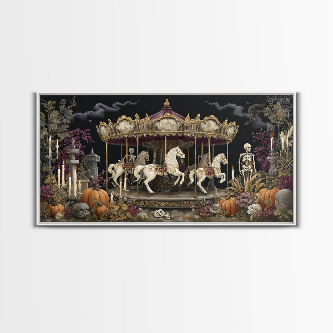 The Graveyard Carousel - Occult Still Life, Occult Wall Decor, Wide Panoramic Art, Canvas Print, Halloween Home Decor, Gothic Wall Art