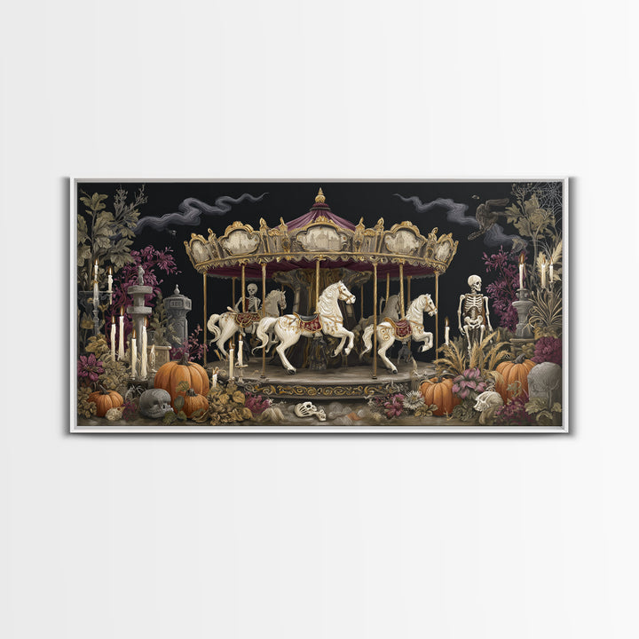 The Graveyard Carousel - Occult Still Life, Occult Wall Decor, Wide Panoramic Art, Canvas Print, Halloween Home Decor, Gothic Wall Art