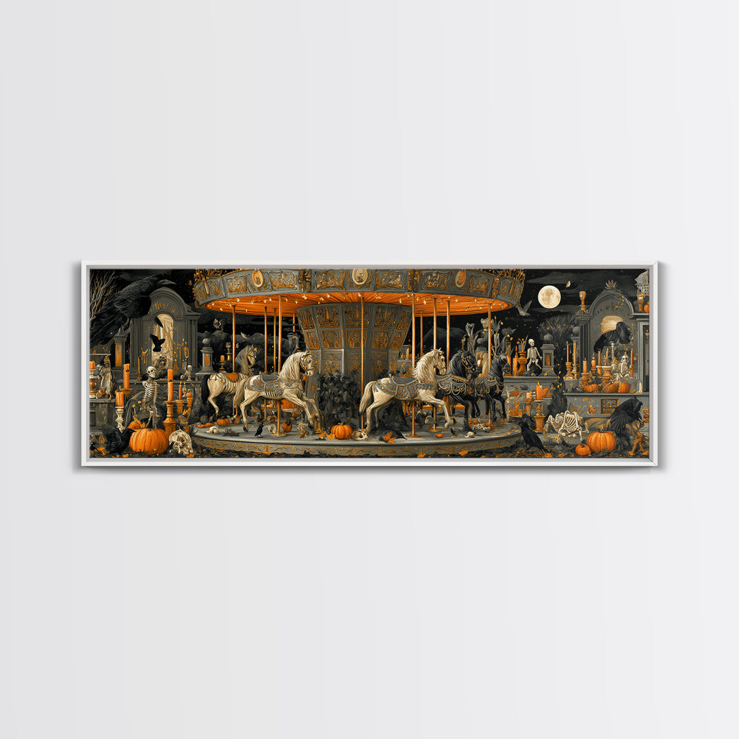 The Graveyard Carousel - Occult Still Life, Gothic Home Decor, Extra Wide Wall Art, Canvas Print, Halloween Home Decor, Gothic Wall Art