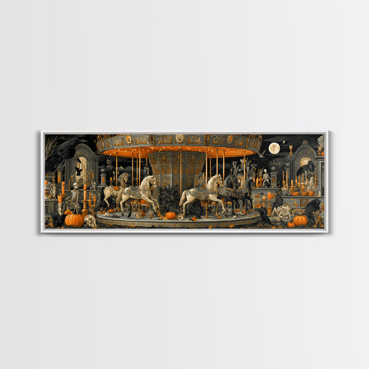 The Graveyard Carousel - Occult Still Life, Gothic Home Decor, Extra Wide Wall Art, Canvas Print, Halloween Home Decor, Gothic Wall Art