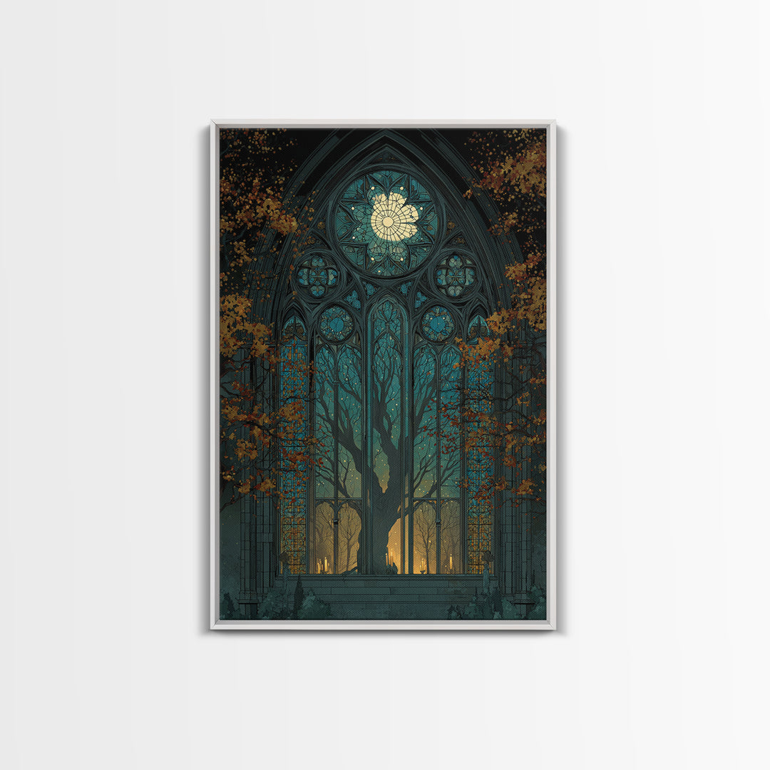 The Spiderweb Cathedral Window - Icon Portrait, Dark Fantasy Wall Art, Vertical Wall Art, Canvas Print, Halloween Home Decor