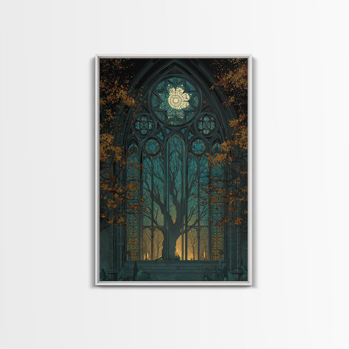 The Spiderweb Cathedral Window - Icon Portrait, Dark Fantasy Wall Art, Vertical Wall Art, Canvas Print, Halloween Home Decor