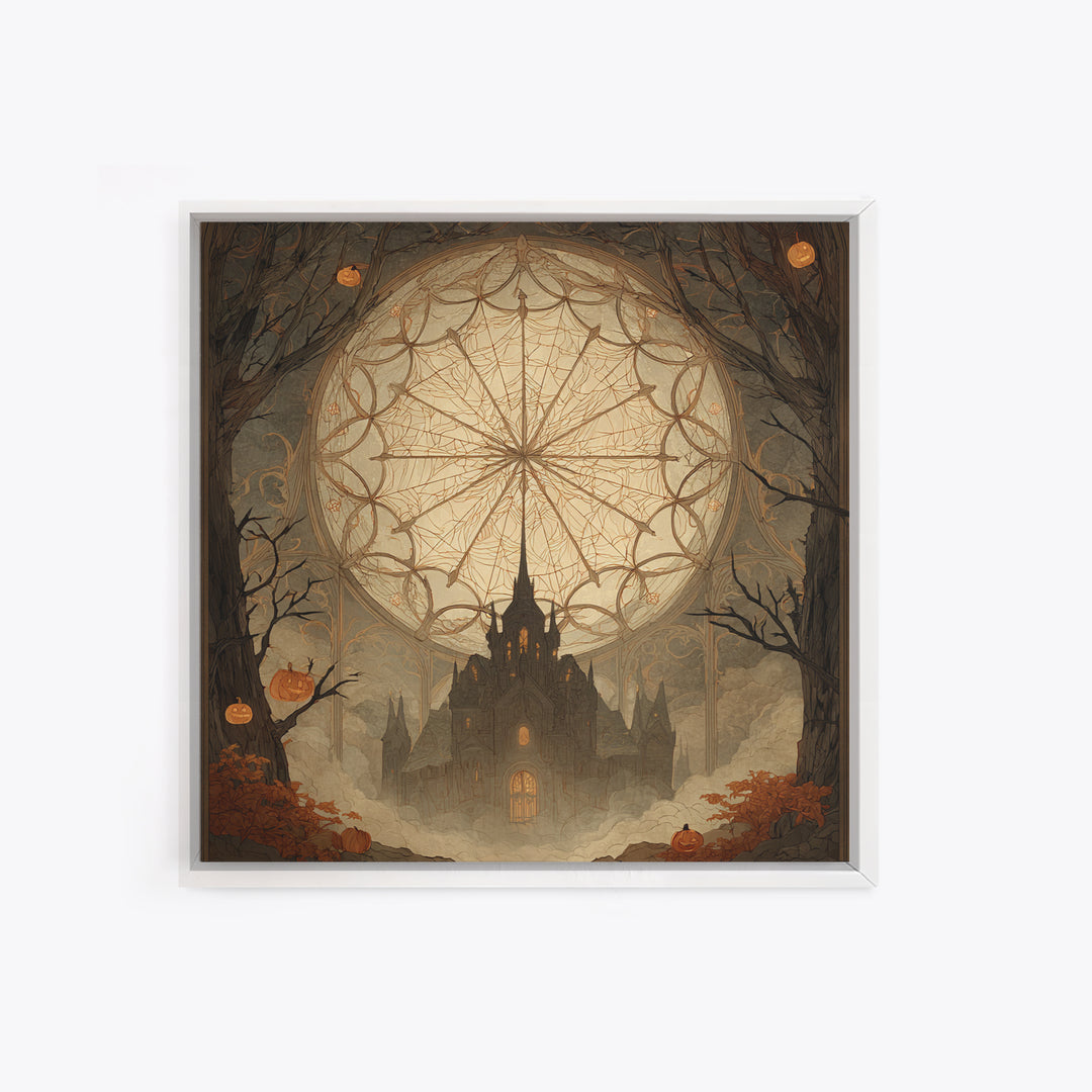 The Spiderweb Cathedral Window - Icon Portrait, Occult Wall Decor, Square Wall Art, Canvas Print, Halloween Home Decor, Gothic Wall Art