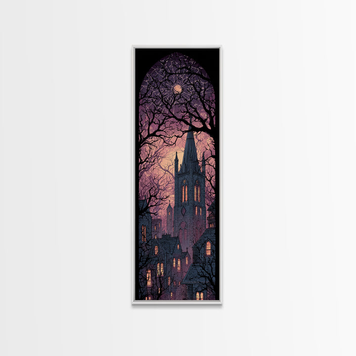 The Spiderweb Cathedral Window - Icon Portrait, Spooky Wall Decor, Tall Narrow Wall Art, Framed Canvas Print, Halloween Home Decor