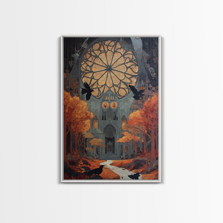 The Spiderweb Cathedral Window - Environmental Panorama, Gothic Home Decor, Vertical Wall Art, Canvas Print, Halloween Home Decor