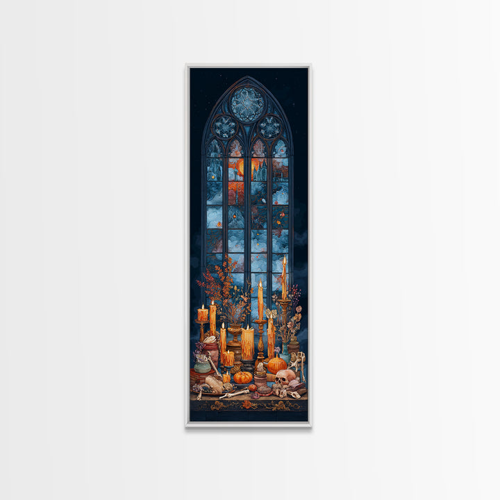 The Spiderweb Cathedral Window - Occult Still Life, Occult Wall Decor, Tall Narrow Wall Art, Canvas Print, Halloween Home Decor