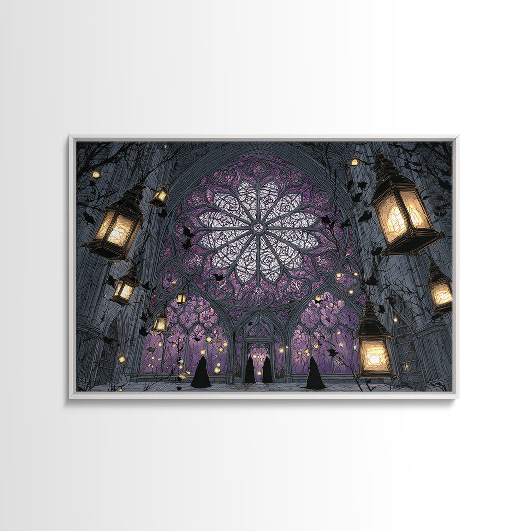 The Spiderweb Cathedral Window - Procession Scene, Occult Wall Decor, Landscape Wall Art, Canvas Print, Halloween Home Decor