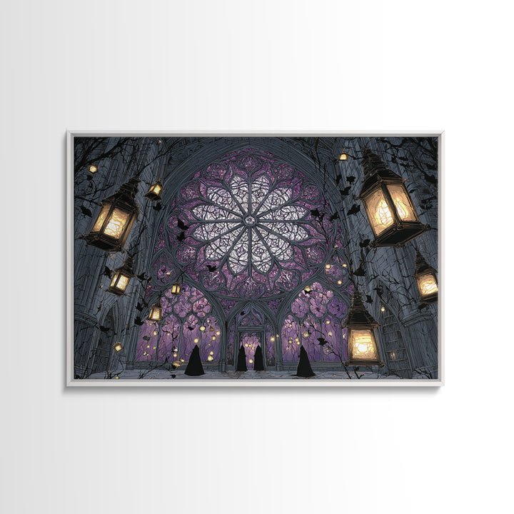 The Spiderweb Cathedral Window - Procession Scene, Occult Wall Decor, Landscape Wall Art, Canvas Print, Halloween Home Decor