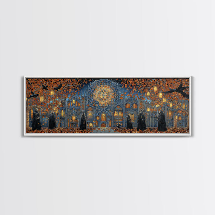 The Spiderweb Cathedral Window - Procession Scene, Occult Wall Decor, Extra Wide Wall Art, Canvas Print, Halloween Home Decor
