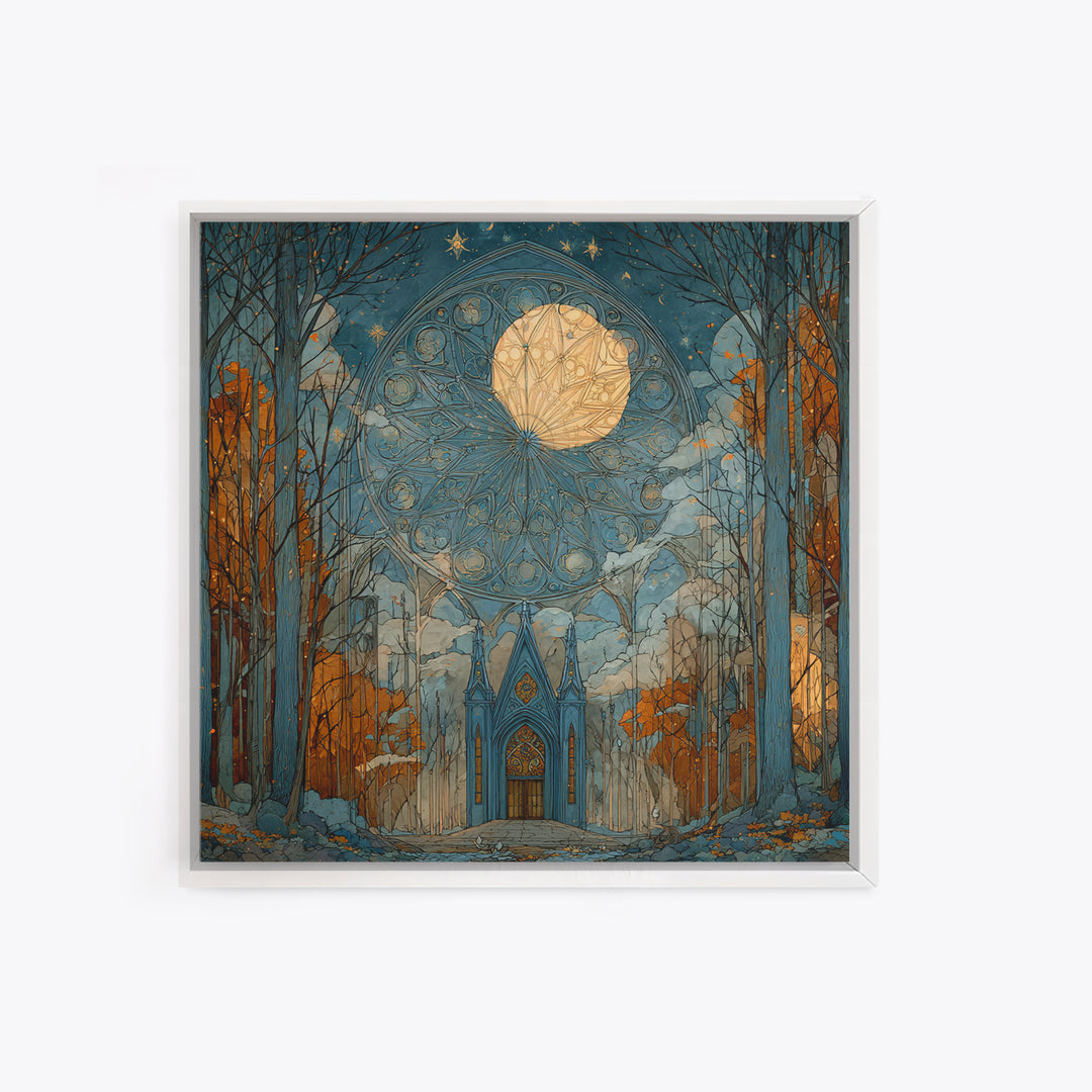 The Spiderweb Cathedral Window - Surreal Celestial Vision, Dark Fantasy Wall Art, Square Wall Art, Canvas Print, Halloween Home Decor