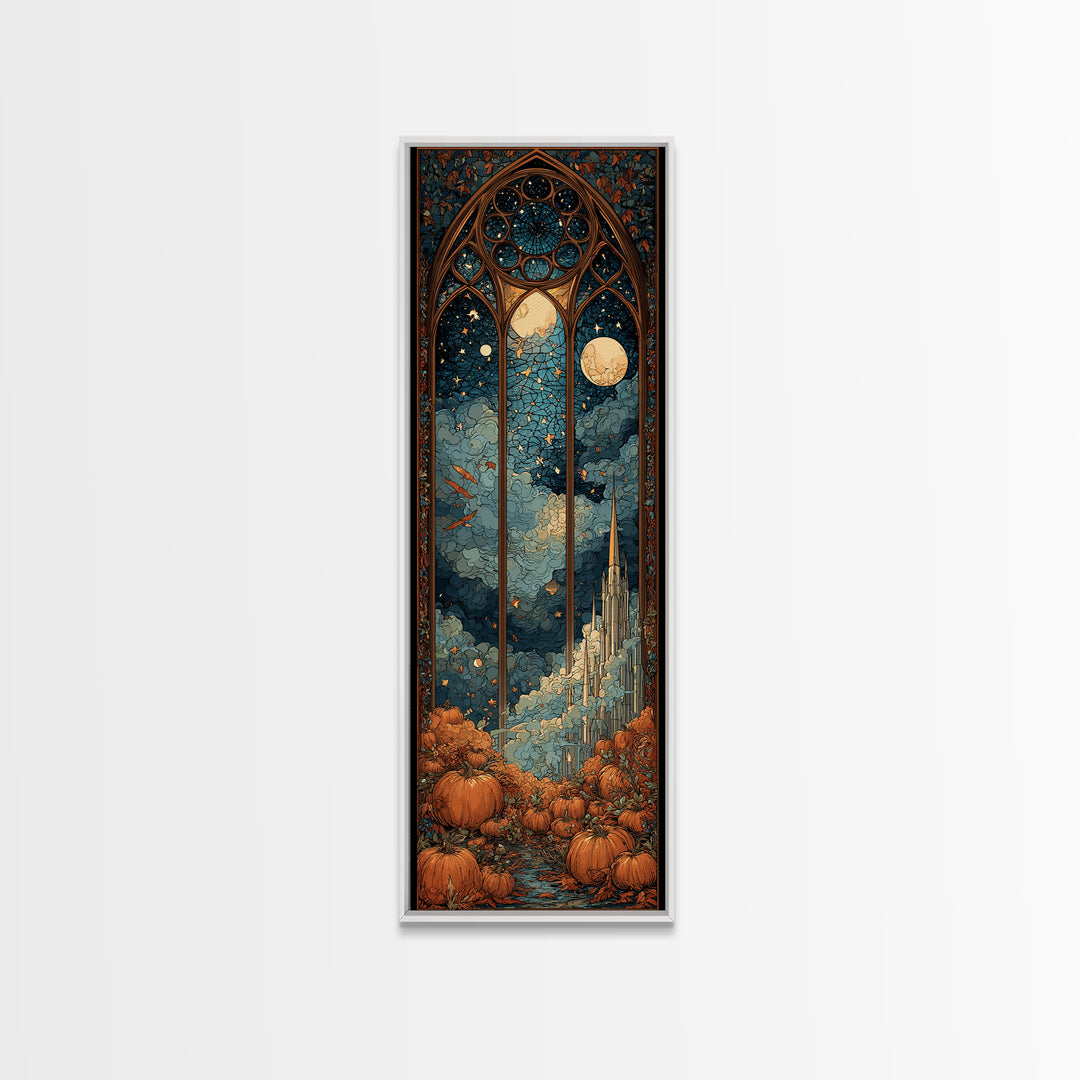The Spiderweb Cathedral Window - Surreal Celestial Vision, Macabre Halloween Art, Tall Narrow Wall Art, Framed Canvas Print, Gothic Wall Art