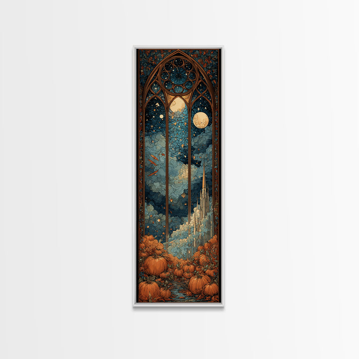 The Spiderweb Cathedral Window - Surreal Celestial Vision, Macabre Halloween Art, Tall Narrow Wall Art, Framed Canvas Print, Gothic Wall Art