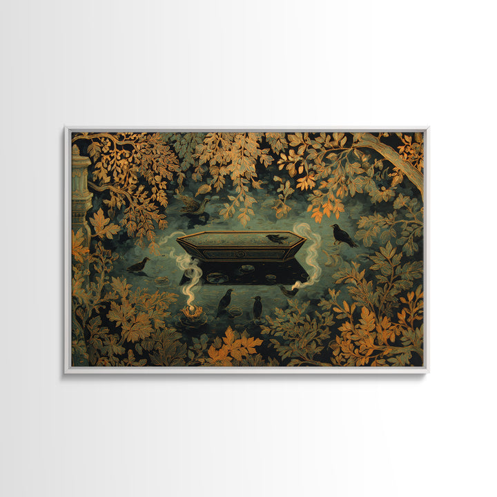 The Floating Coffin Garden - Icon Portrait, Dark Fantasy Wall Art, Landscape Wall Art, Canvas Print, Halloween Home Decor, Gothic Wall Art