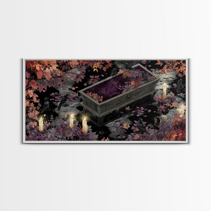 The Floating Coffin Garden - Icon Portrait, Halloween Wall Art, Wide Panoramic Art, Framed Canvas Print, Halloween Home Decor