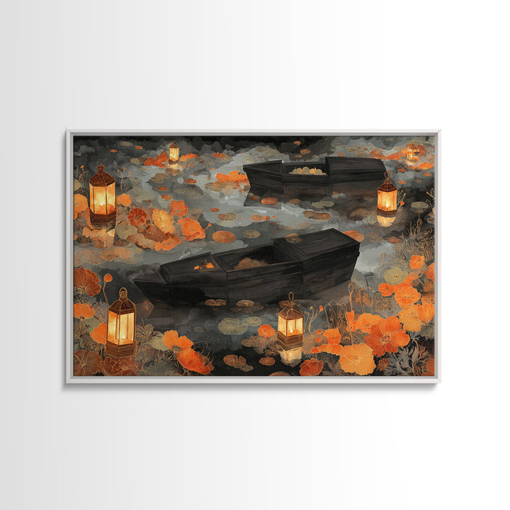 The Floating Coffin Garden - Environmental Panorama, Gothic Home Decor, Landscape Wall Art, Canvas Print, Halloween Home Decor