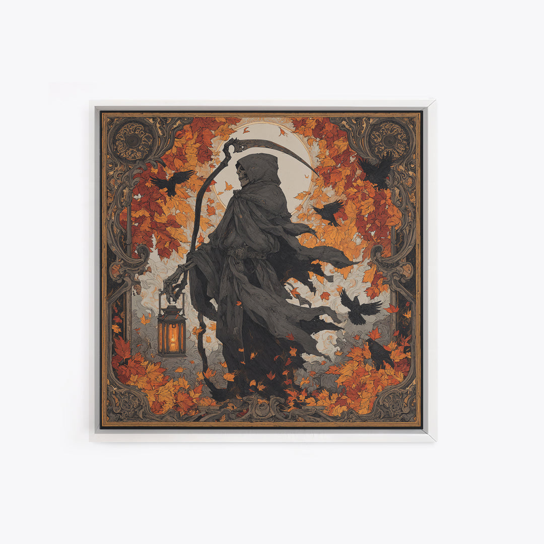 The Autumn Reaper Parade - Icon Portrait, Spooky Wall Decor, Square Wall Art, Framed Canvas Print, Halloween Home Decor, Gothic Wall Art