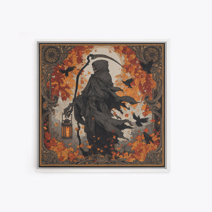 The Autumn Reaper Parade - Icon Portrait, Spooky Wall Decor, Square Wall Art, Framed Canvas Print, Halloween Home Decor, Gothic Wall Art