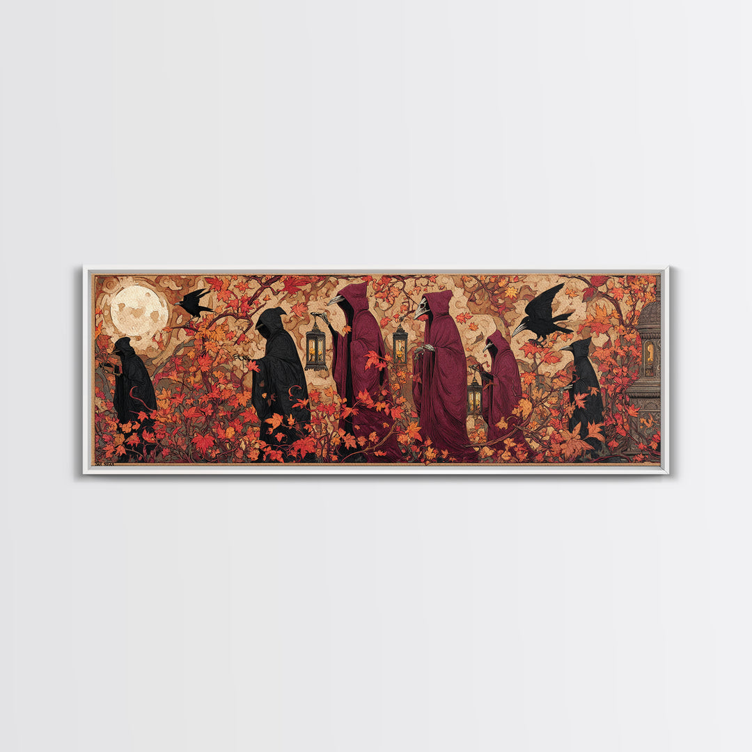 The Autumn Reaper Parade - Icon Portrait, Occult Wall Decor, Extra Wide Wall Art, Canvas Print, Halloween Home Decor, Gothic Wall Art