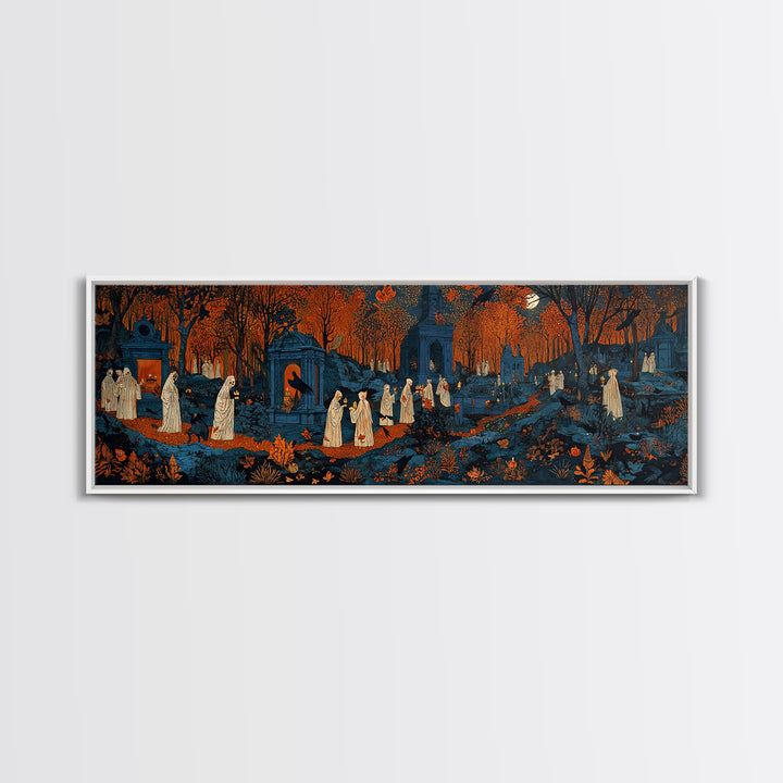 The Autumn Reaper Parade - Environmental Panorama, Spooky Wall Decor, Extra Wide Wall Art, Framed Canvas Print, Halloween Home Decor
