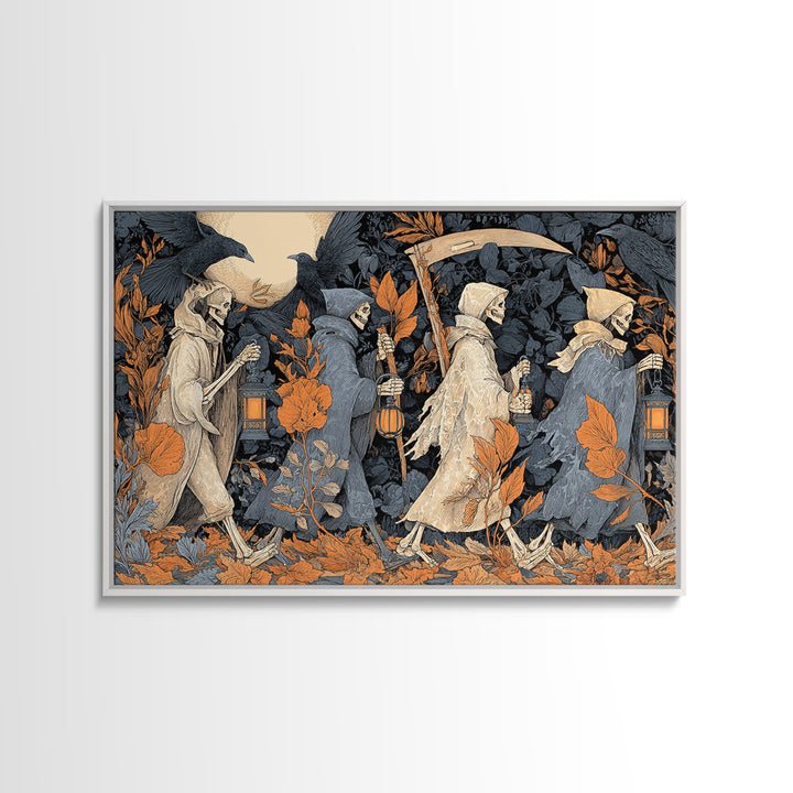 The Autumn Reaper Parade - Occult Still Life, Halloween Wall Art, Landscape Wall Art, Framed Canvas Print, Halloween Home Decor