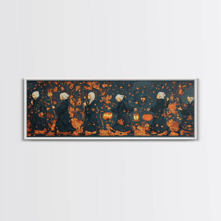 The Autumn Reaper Parade - Procession Scene, Gothic Home Decor, Extra Wide Wall Art, Canvas Print, Halloween Home Decor, Gothic Wall Art