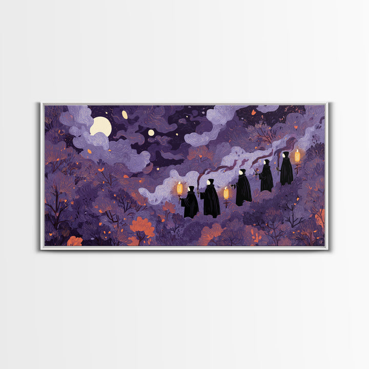 The Autumn Reaper Parade - Surreal Celestial Vision, Gothic Home Decor, Wide Panoramic Art, Canvas Print, Halloween Home Decor