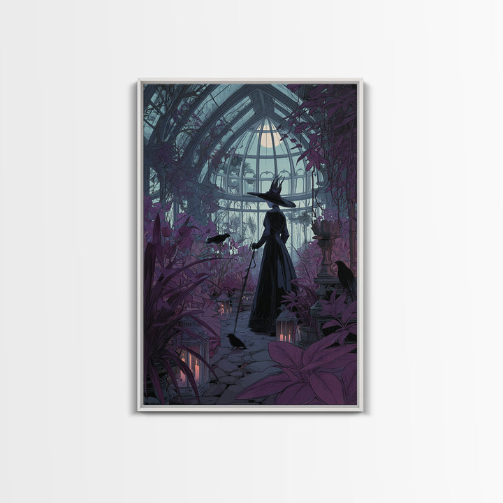 The Witch Queen Greenhouse - Icon Portrait, Macabre Halloween Art, Vertical Wall Art, Framed Canvas Print, Halloween Home Decor