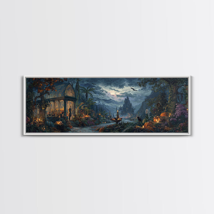 The Witch Queen Greenhouse - Environmental Panorama, Dark Fantasy Wall Art, Extra Wide Wall Art, Canvas Print, Halloween Home Decor