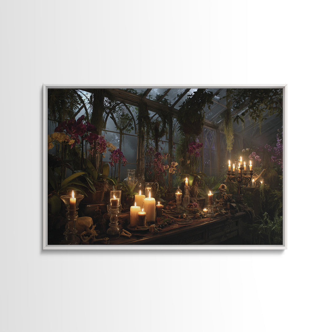 The Witch Queen Greenhouse - Occult Still Life, Dark Fantasy Wall Art, Landscape Wall Art, Canvas Print, Halloween Home Decor