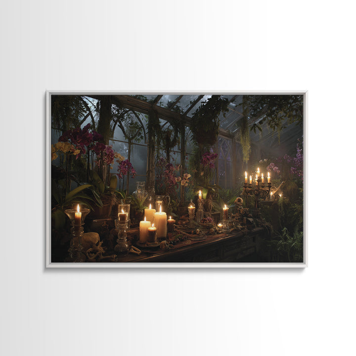 The Witch Queen Greenhouse - Occult Still Life, Dark Fantasy Wall Art, Landscape Wall Art, Canvas Print, Halloween Home Decor