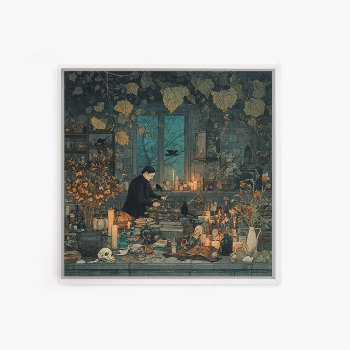 The Witch Queen Greenhouse - Occult Still Life, Gothic Home Decor, Square Wall Art, Canvas Print, Halloween Home Decor, Gothic Wall Art