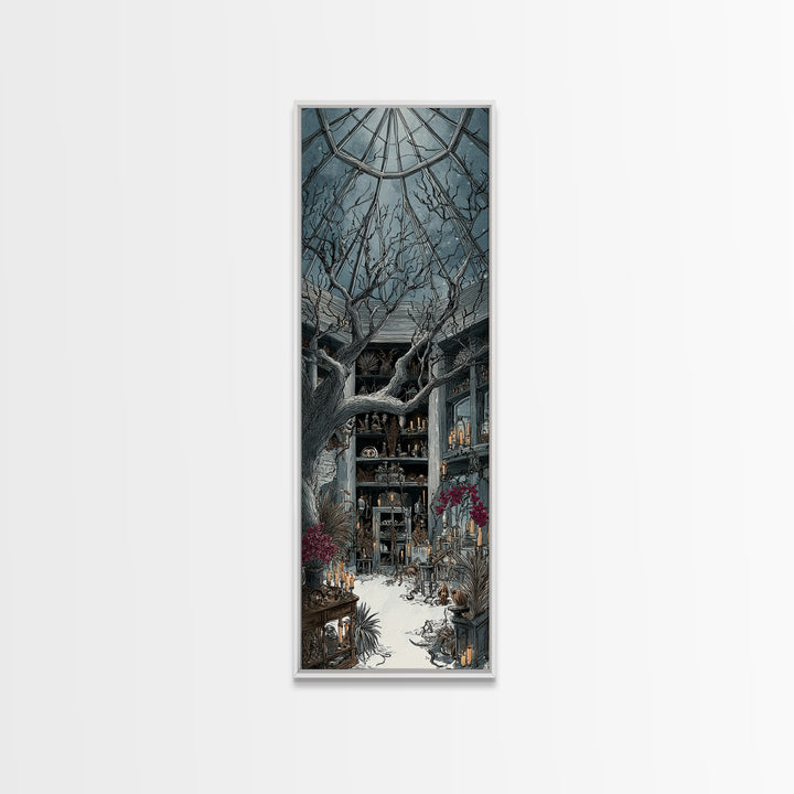 The Witch Queen Greenhouse - Occult Still Life, Spooky Wall Decor, Tall Narrow Wall Art, Framed Canvas Print, Halloween Home Decor