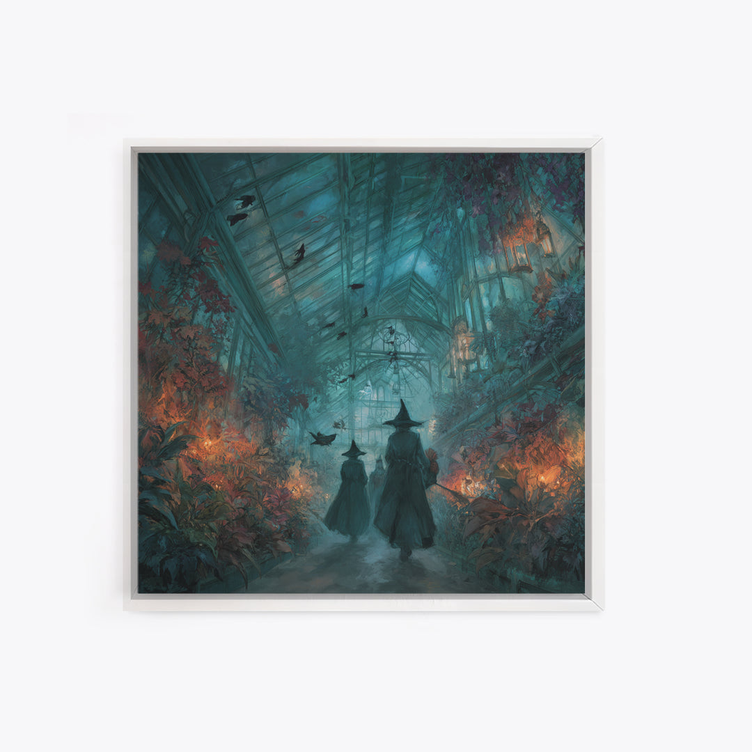 The Witch Queen Greenhouse - Procession Scene, Dark Fantasy Wall Art, Square Wall Art, Canvas Print, Halloween Home Decor, Gothic Wall Art