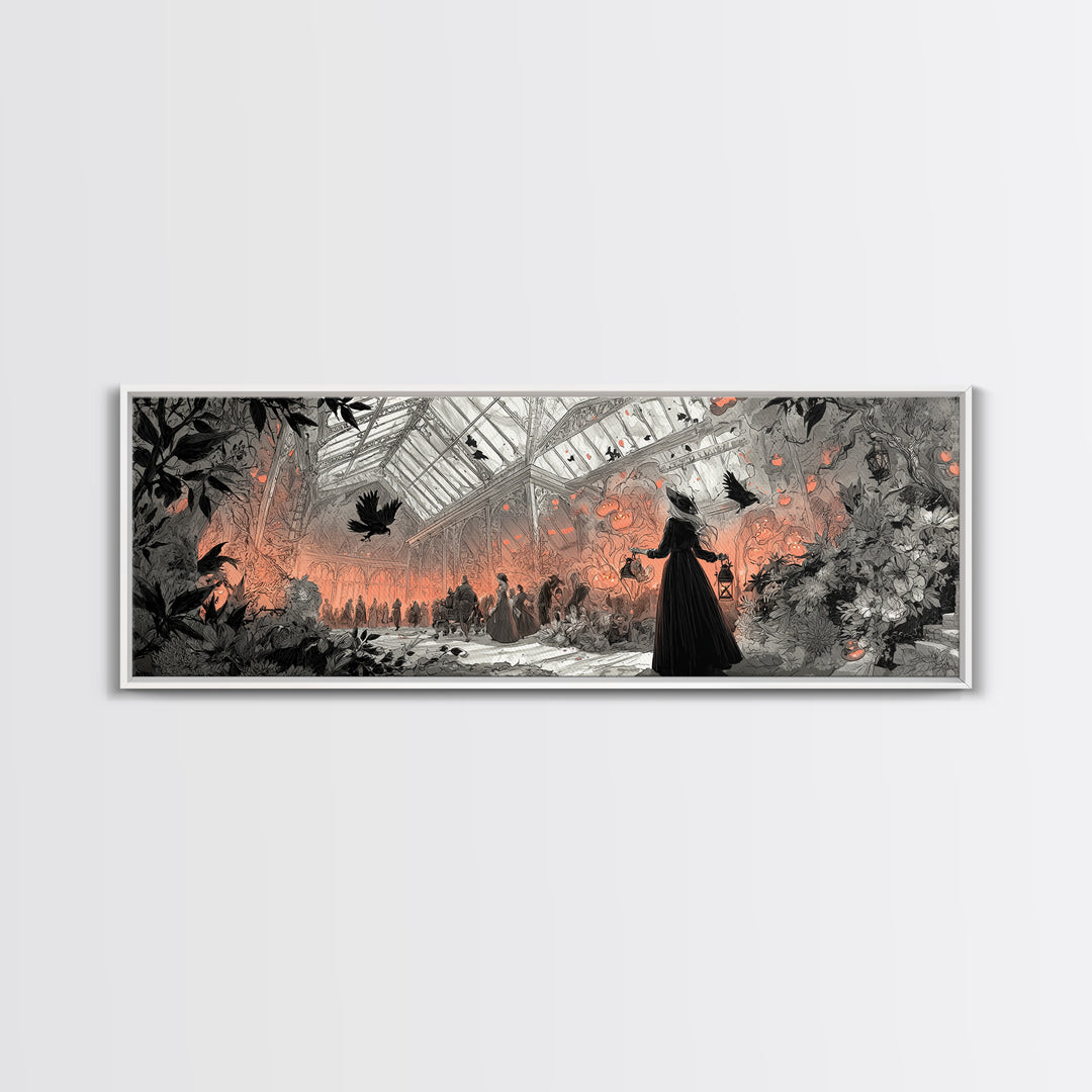 The Witch Queen Greenhouse - Procession Scene, Gothic Home Decor, Extra Wide Wall Art, Canvas Print, Halloween Home Decor, Gothic Wall Art