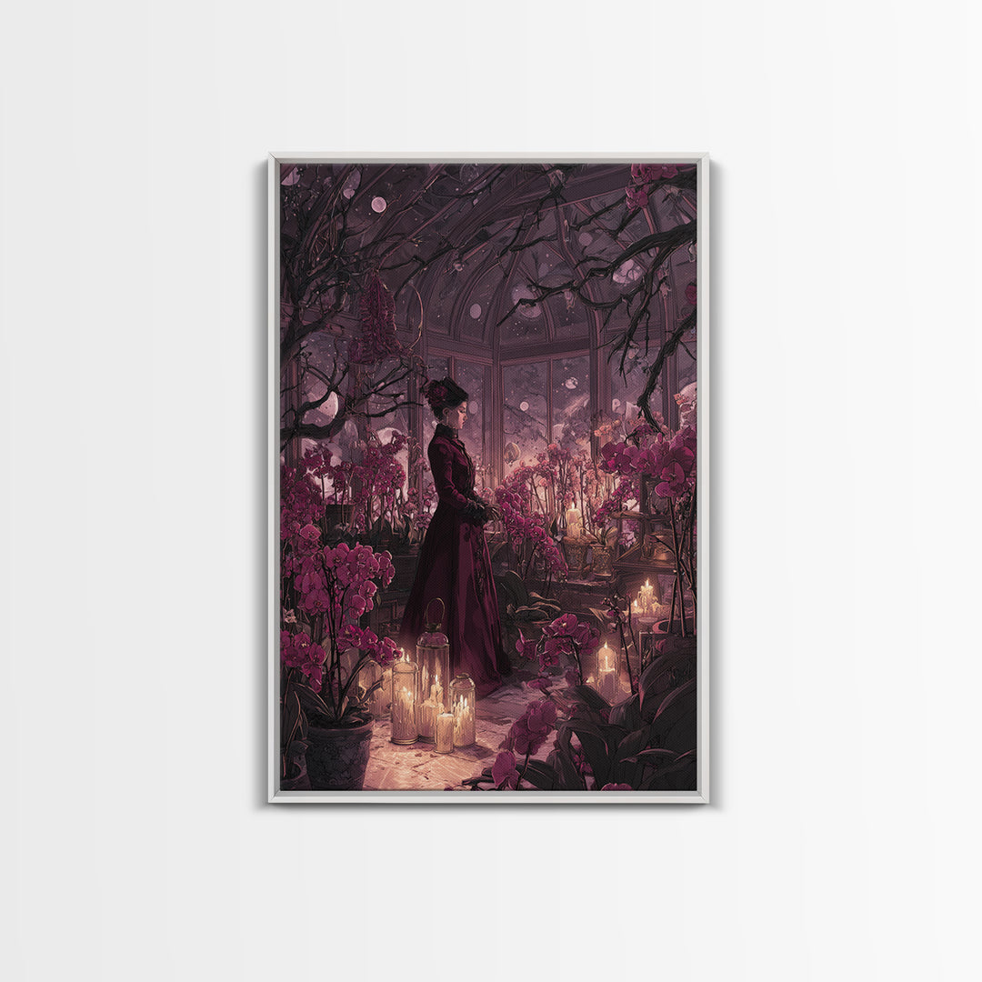 The Witch Queen Greenhouse - Surreal Celestial Vision, Gothic Home Decor, Vertical Wall Art, Canvas Print, Halloween Home Decor