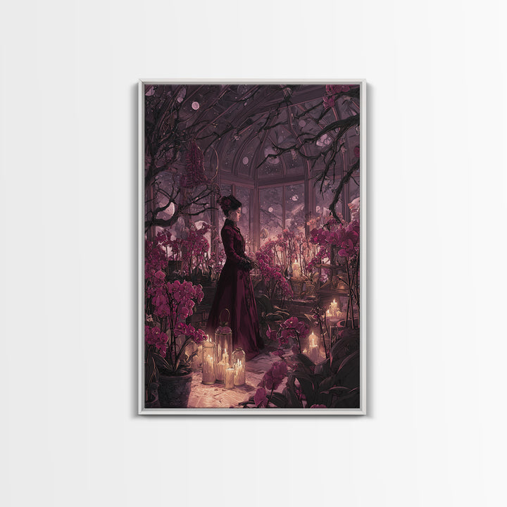 The Witch Queen Greenhouse - Surreal Celestial Vision, Gothic Home Decor, Vertical Wall Art, Canvas Print, Halloween Home Decor