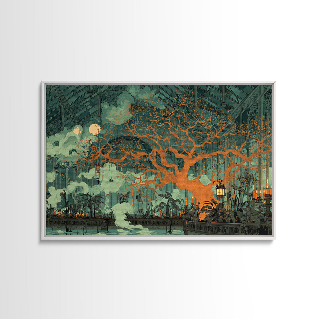 The Witch Queen Greenhouse - Surreal Celestial Vision, Dark Fantasy Wall Art, Landscape Wall Art, Canvas Print, Halloween Home Decor