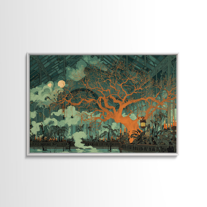The Witch Queen Greenhouse - Surreal Celestial Vision, Dark Fantasy Wall Art, Landscape Wall Art, Canvas Print, Halloween Home Decor