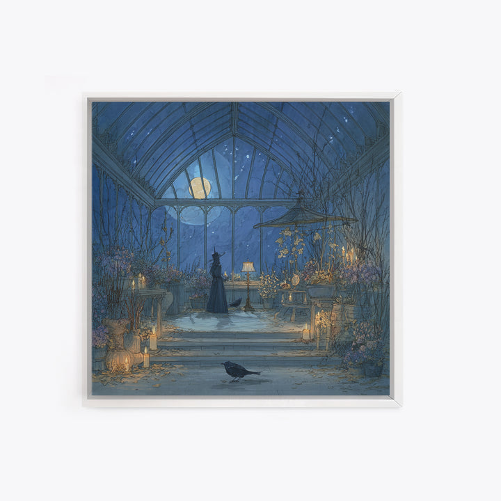 The Witch Queen Greenhouse - Surreal Celestial Vision, Spooky Wall Decor, Square Wall Art, Framed Canvas Print, Halloween Home Decor