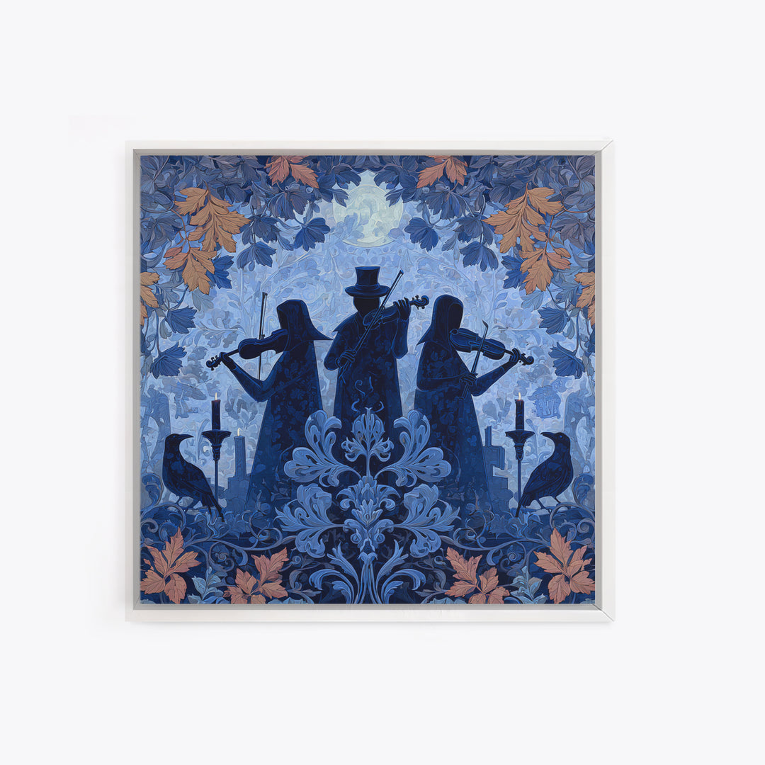 The Ghostly Violin Procession - Icon Portrait, Spooky Wall Decor, Square Wall Art, Framed Canvas Print, Halloween Home Decor