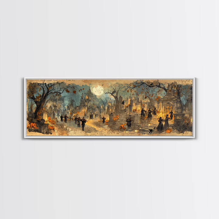 The Ghostly Violin Procession - Environmental Panorama, Occult Wall Decor, Extra Wide Wall Art, Canvas Print, Halloween Home Decor