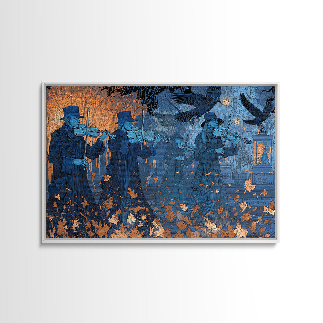 The Ghostly Violin Procession - Procession Scene, Halloween Wall Art, Landscape Wall Art, Framed Canvas Print, Halloween Home Decor